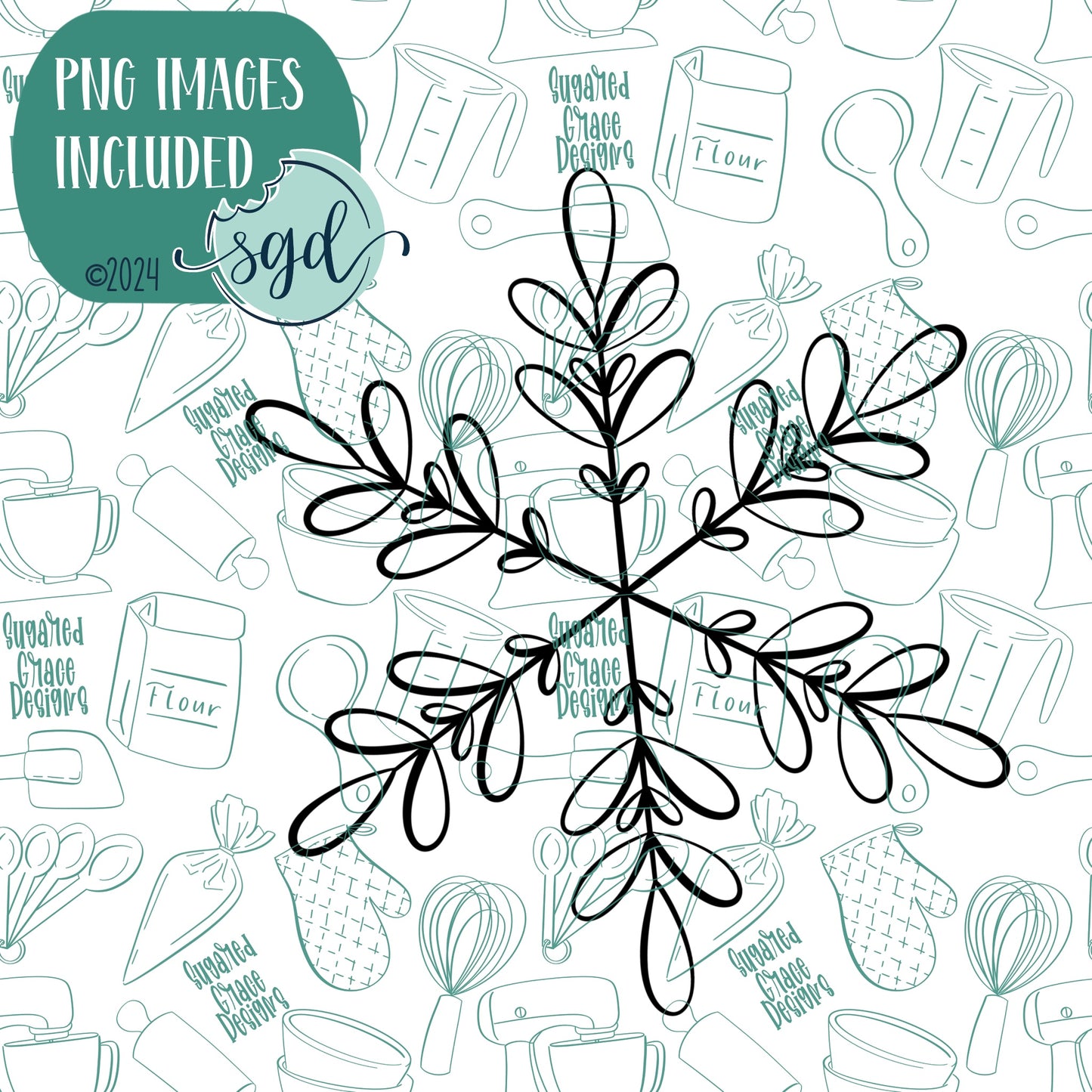 Winter Snowflake Cookie Cutter with PNG Images to Match - Hand Drawn Graphics for Edible Ink Printers