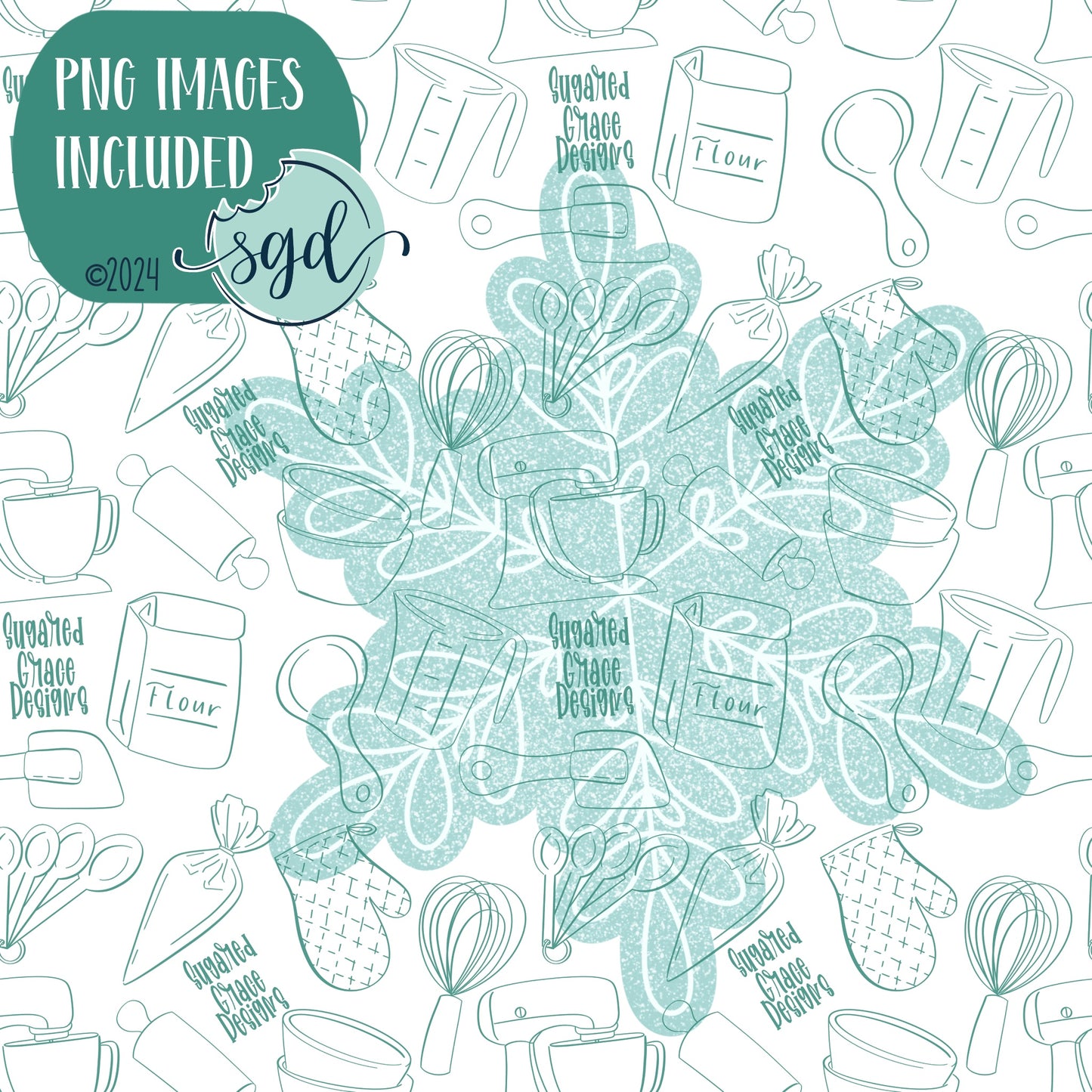 Winter Snowflake Cookie Cutter with PNG Images to Match - Hand Drawn Graphics for Edible Ink Printers