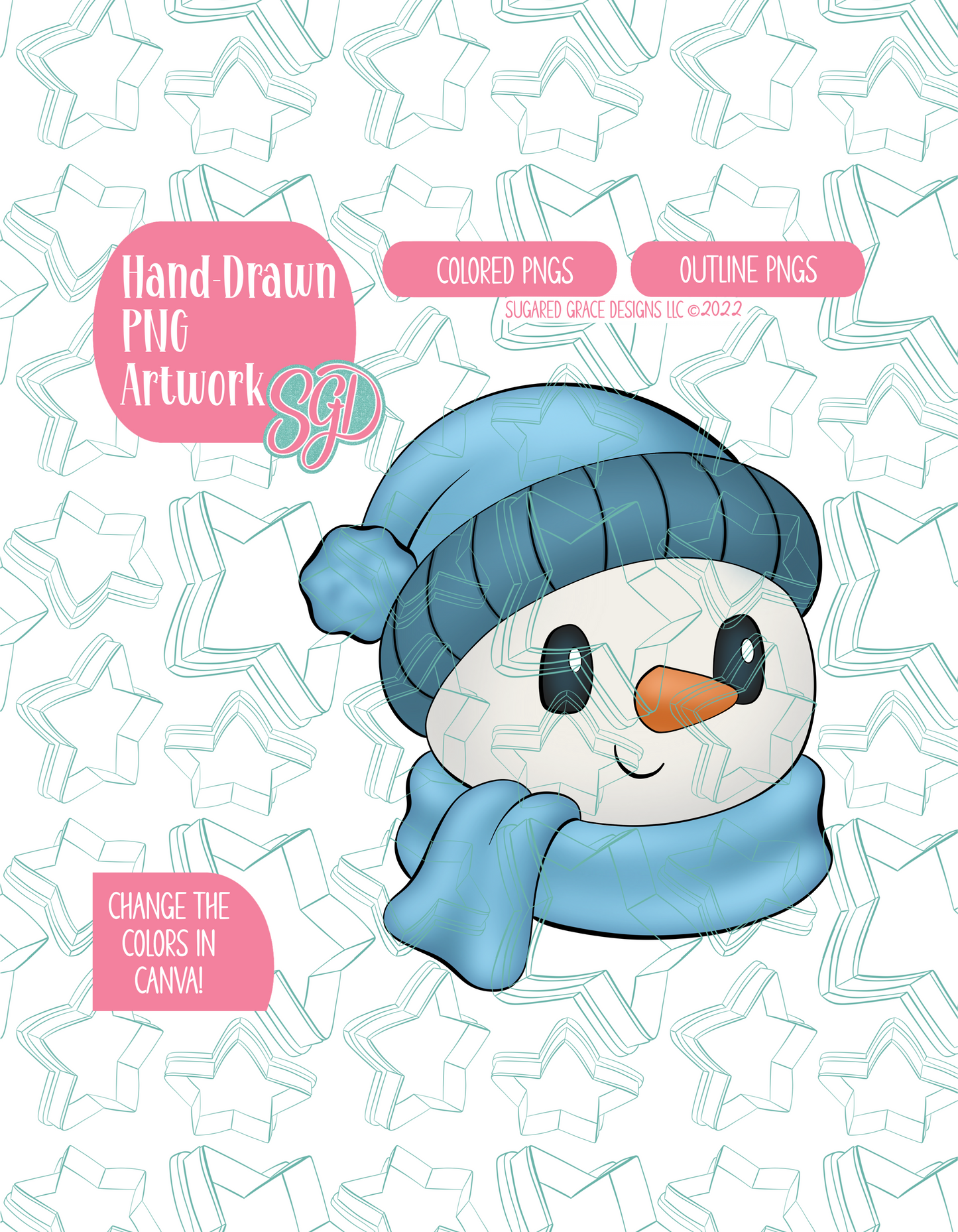 Winter Snowman PNG Image Set for Edible Ink Printers - Hand Drawn Editable Graphics