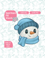 Winter Snowman PNG Image Set for Edible Ink Printers - Hand Drawn Editable Graphics