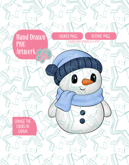 Full Body Snowman PNG Image Set for Edible Ink Printers - Hand Drawn Editable Graphics