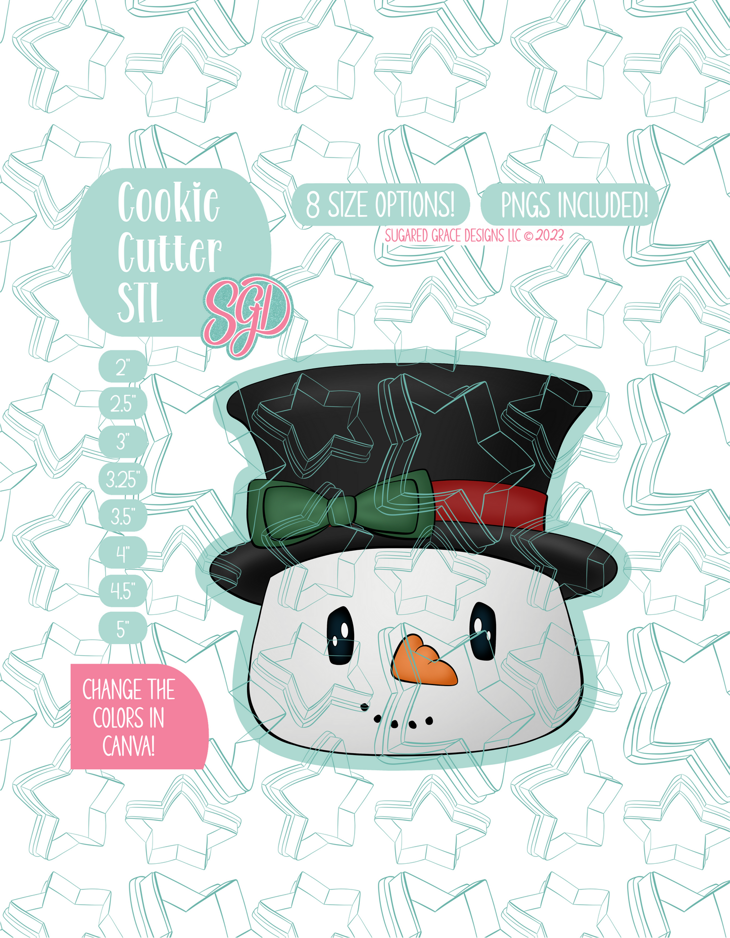 Christmas Snowman Cookie Cutter STL File with PNG Images to Match - For 3D Printing and Edible Ink Printers