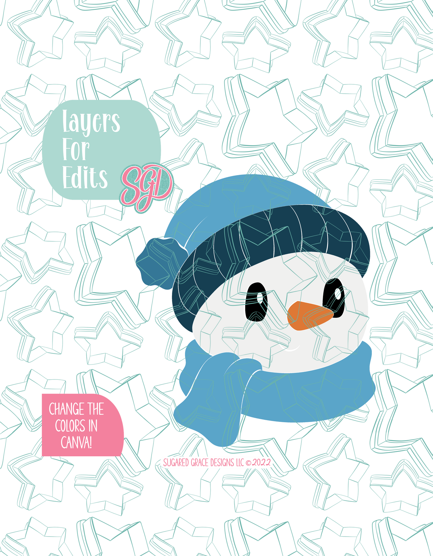 Winter Snowman Cookie Cutter STL File with PNG Images to Match - For 3D Printing and Edible Ink Printers