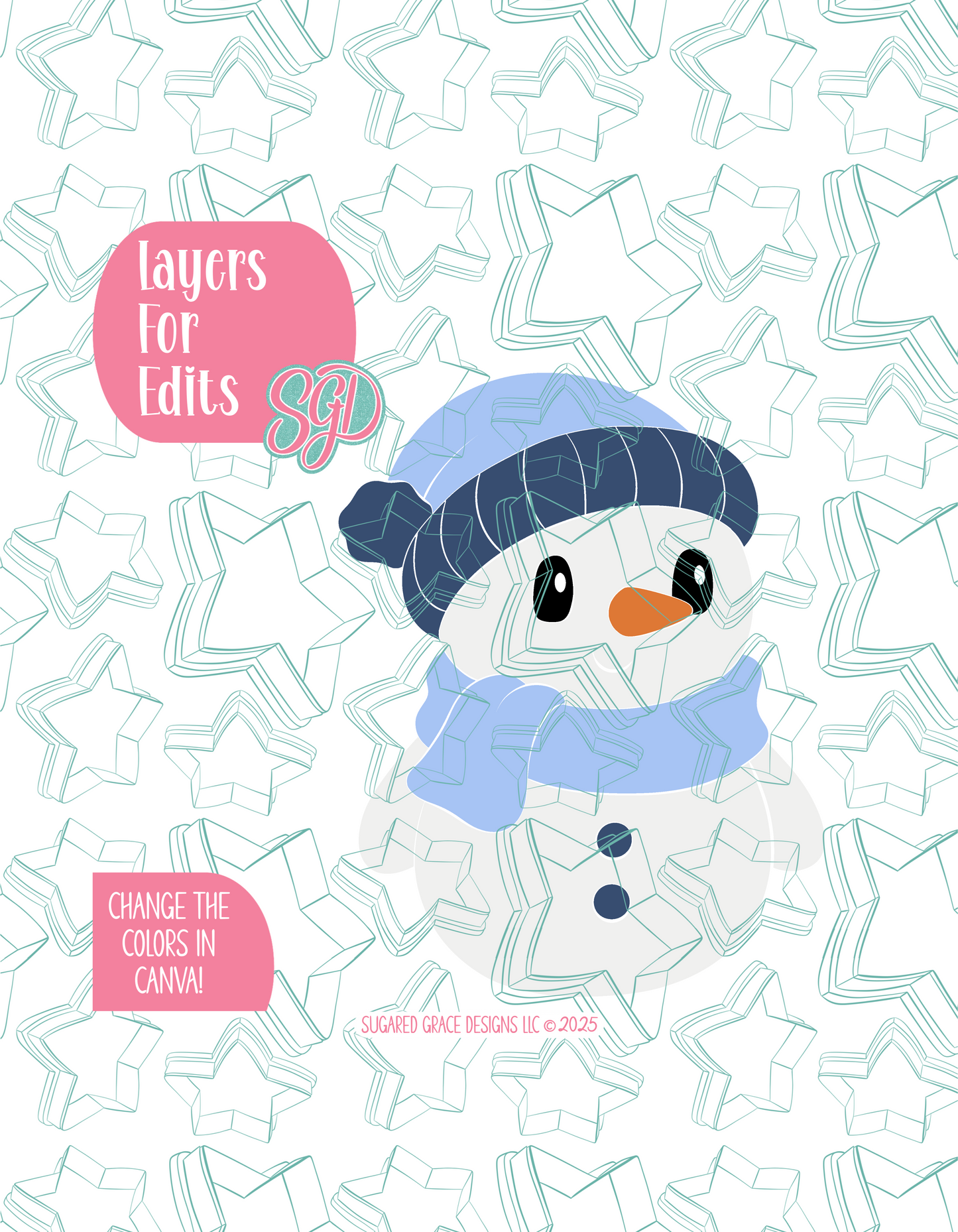 Full Body Snowman PNG Image Set for Edible Ink Printers - Hand Drawn Editable Graphics