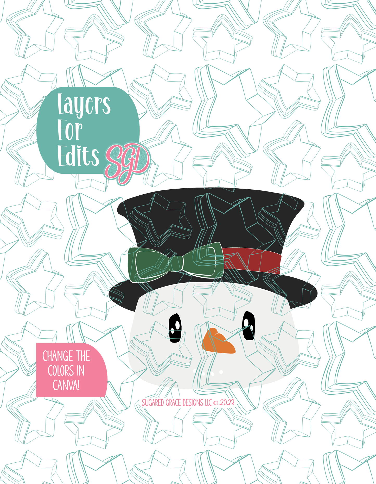 Christmas Snowman Cookie Cutter with PNG Images to Match - Hand Drawn Graphics for Edible Ink Printers