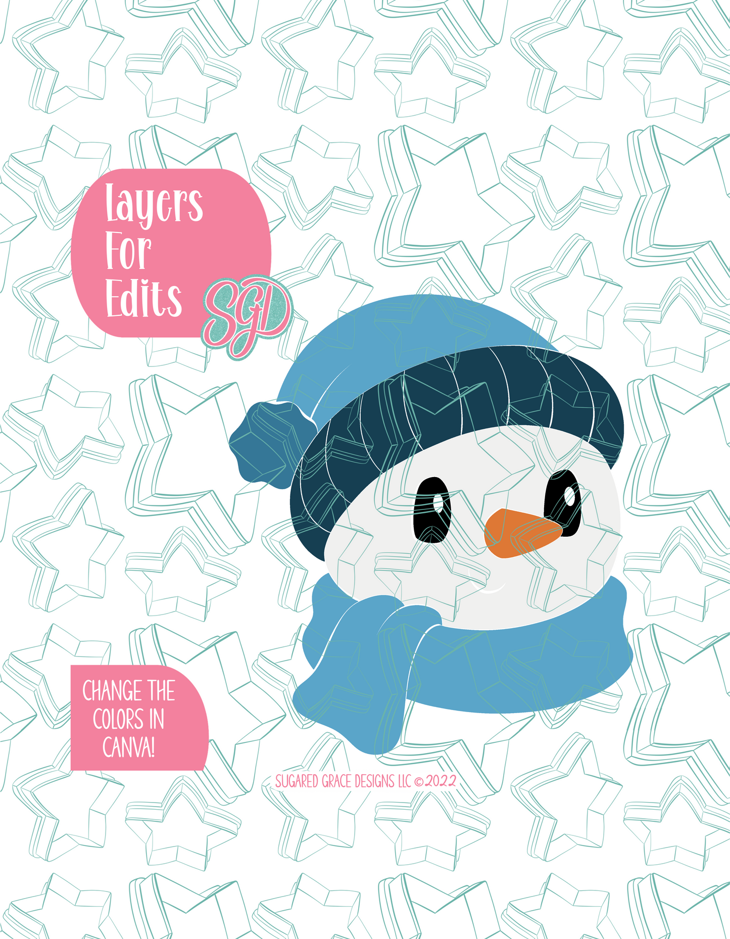 Winter Snowman PNG Image Set for Edible Ink Printers - Hand Drawn Editable Graphics