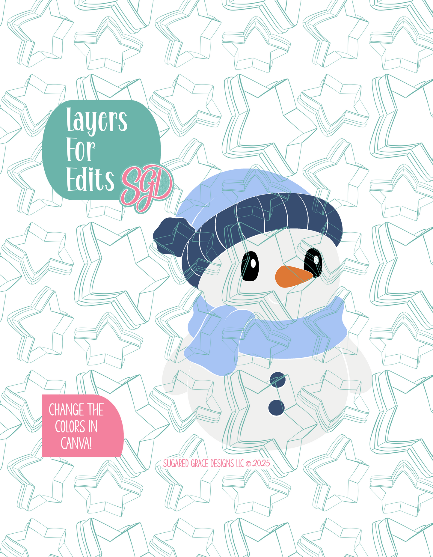 Full Body Snowman Cookie Cutter with PNG Images to Match - Hand Drawn Graphics for Edible Ink Printers