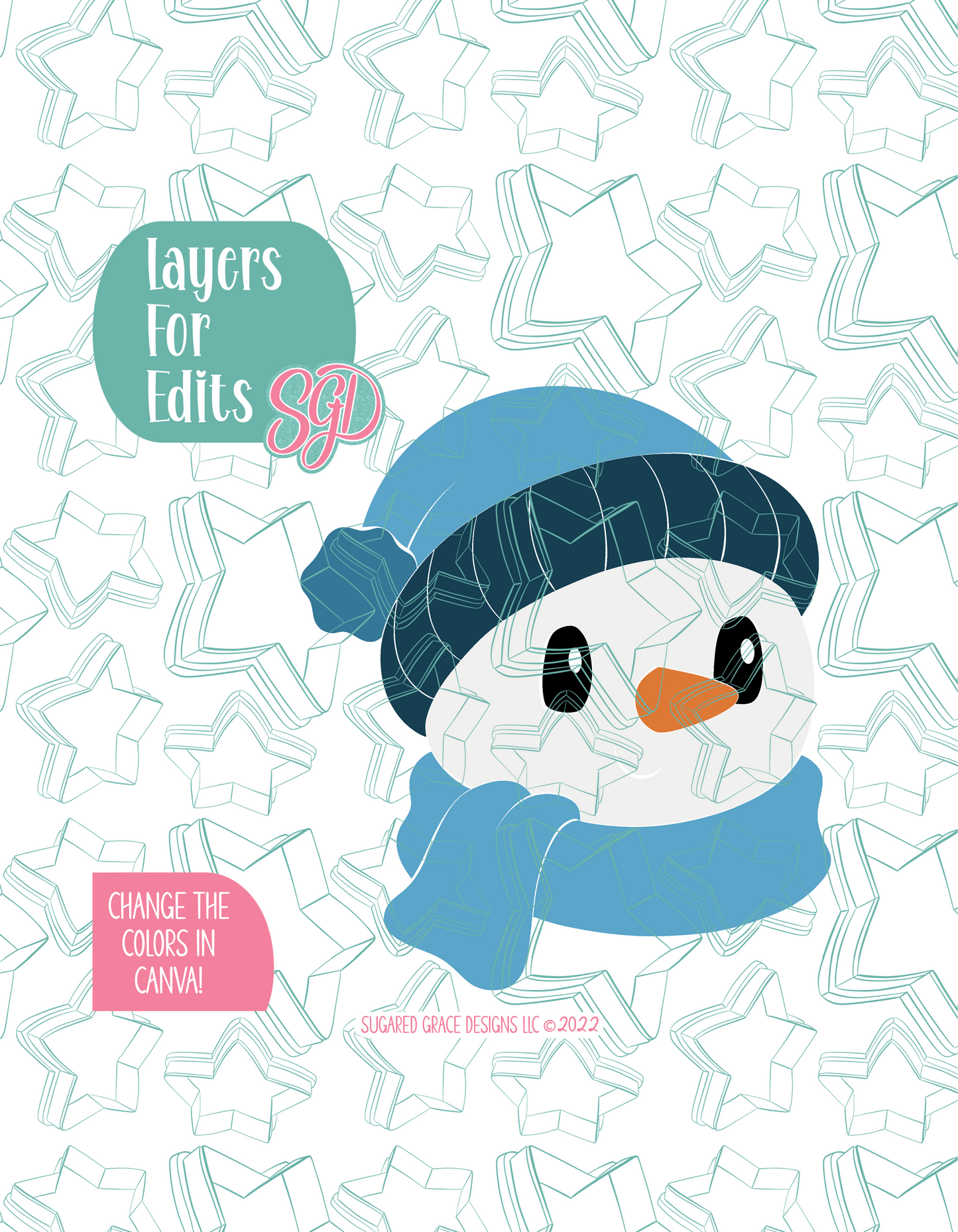 Winter Snowman Cookie Cutter with PNG Images to Match - Hand Drawn Graphics for Edible Ink Printers