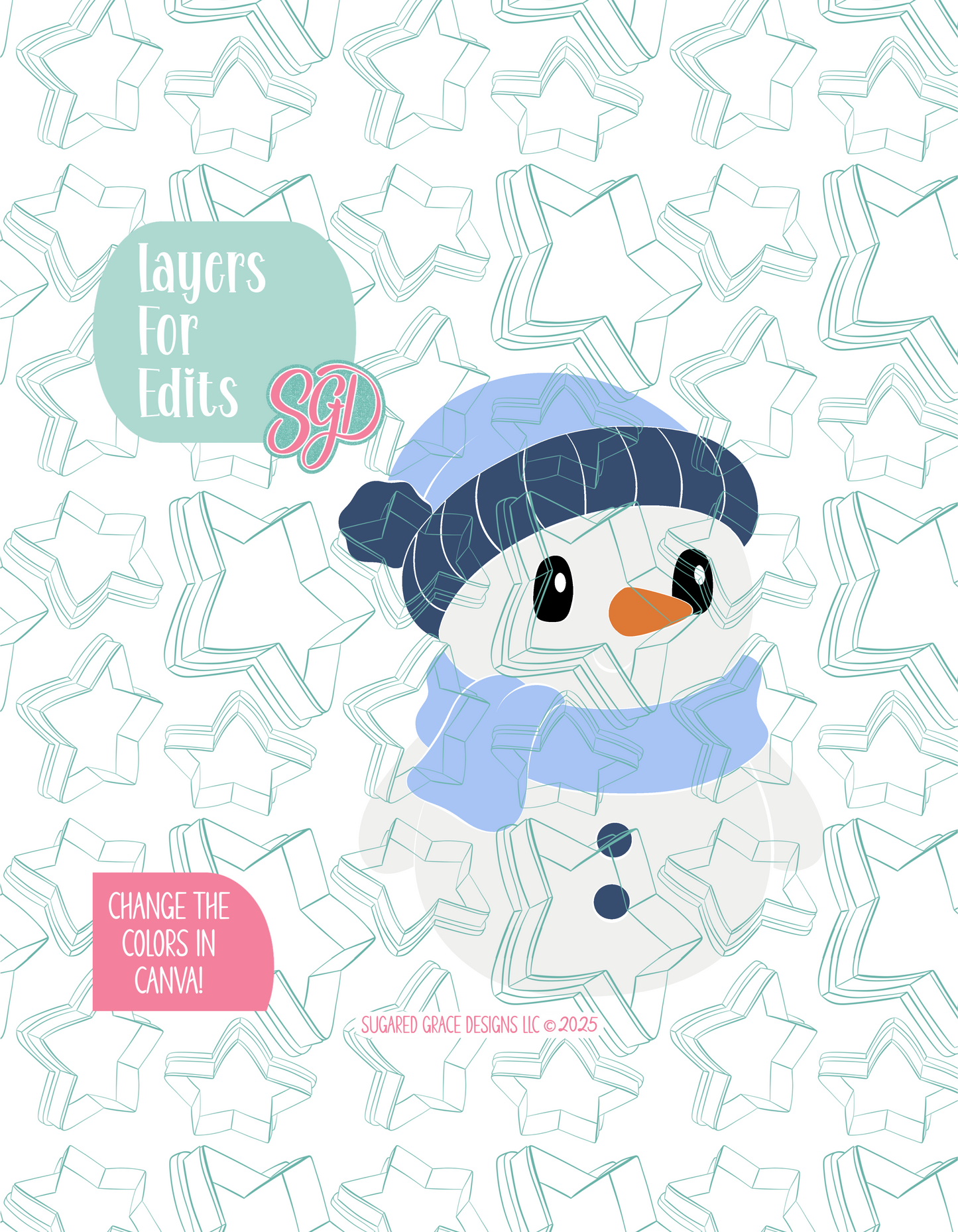 Full Body Snowman Cookie Cutter STL File with PNG Images to Match - For 3D Printing and Edible Ink Printers