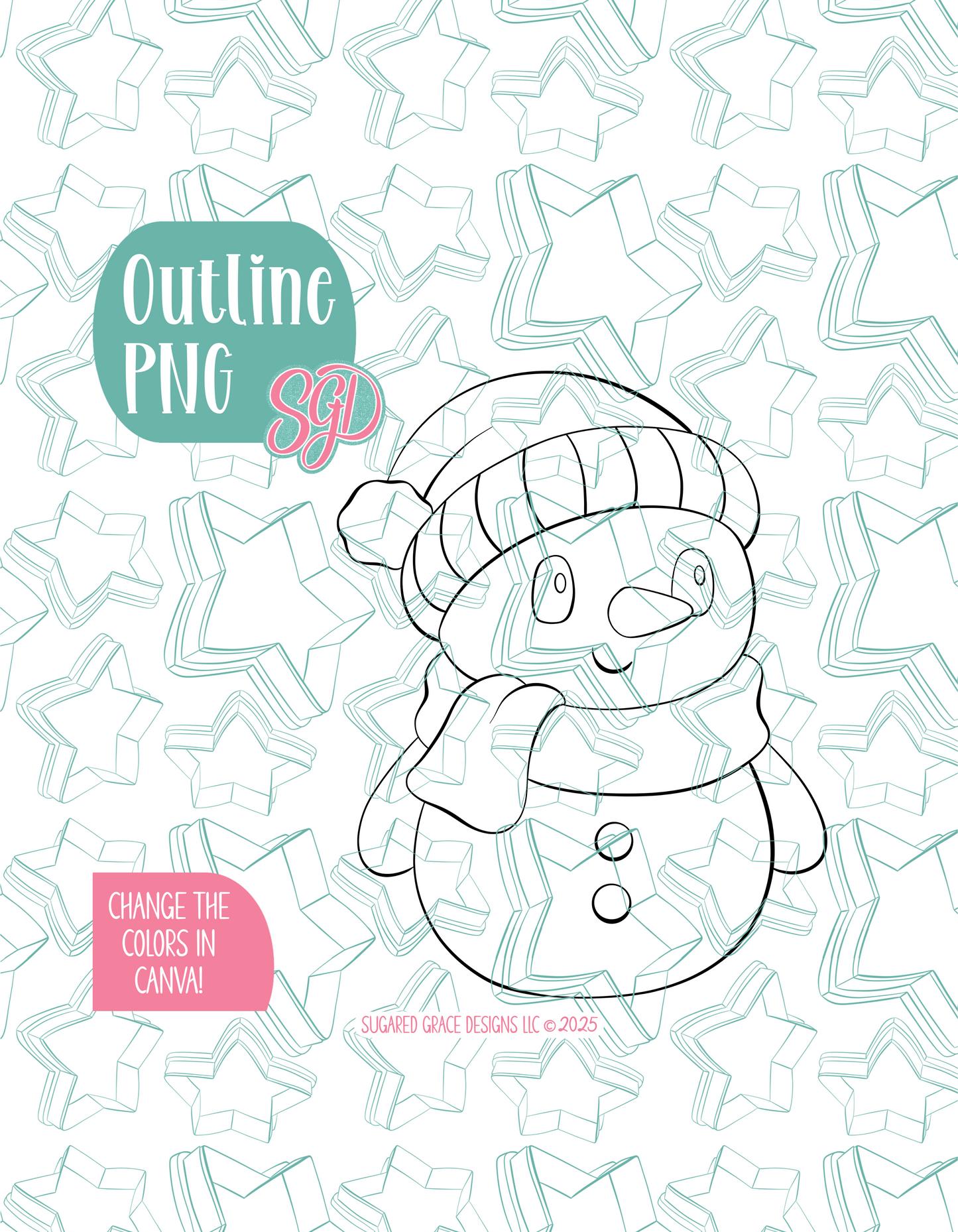 Full Body Snowman Cookie Cutter with PNG Images to Match - Hand Drawn Graphics for Edible Ink Printers