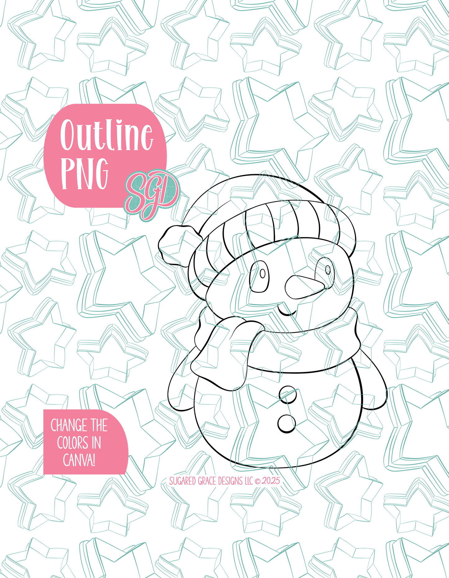 Full Body Snowman PNG Image Set for Edible Ink Printers - Hand Drawn Editable Graphics