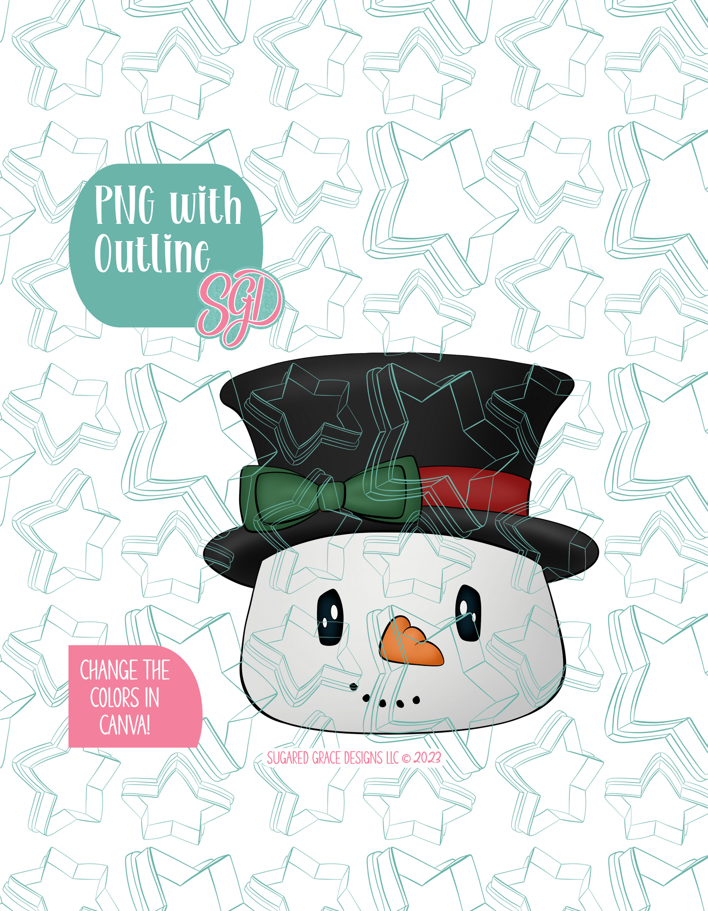 Christmas Snowman Cookie Cutter with PNG Images to Match - Hand Drawn Graphics for Edible Ink Printers