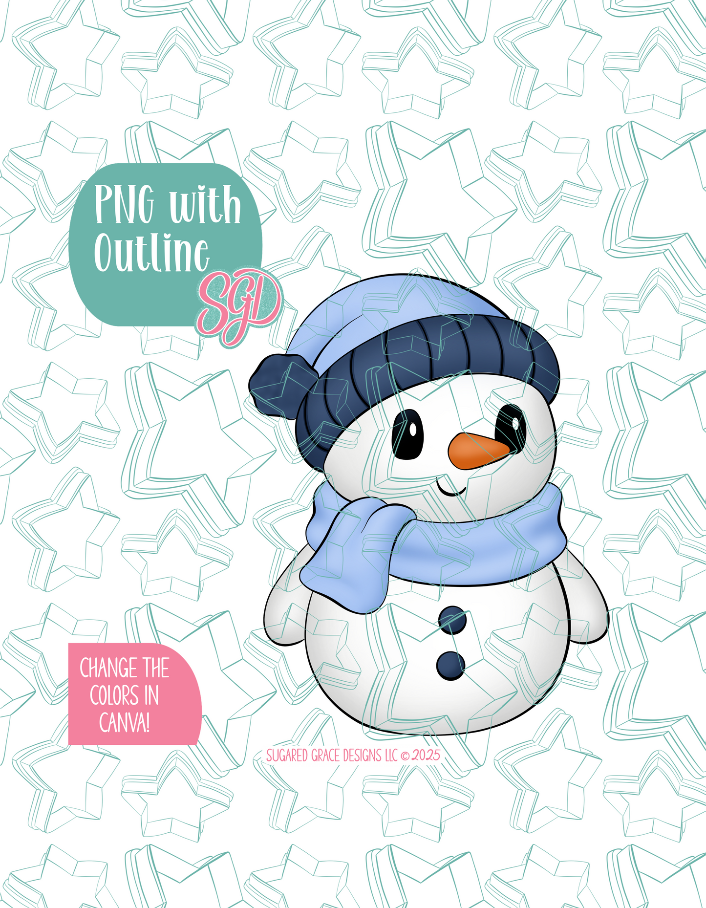 Full Body Snowman Cookie Cutter with PNG Images to Match - Hand Drawn Graphics for Edible Ink Printers