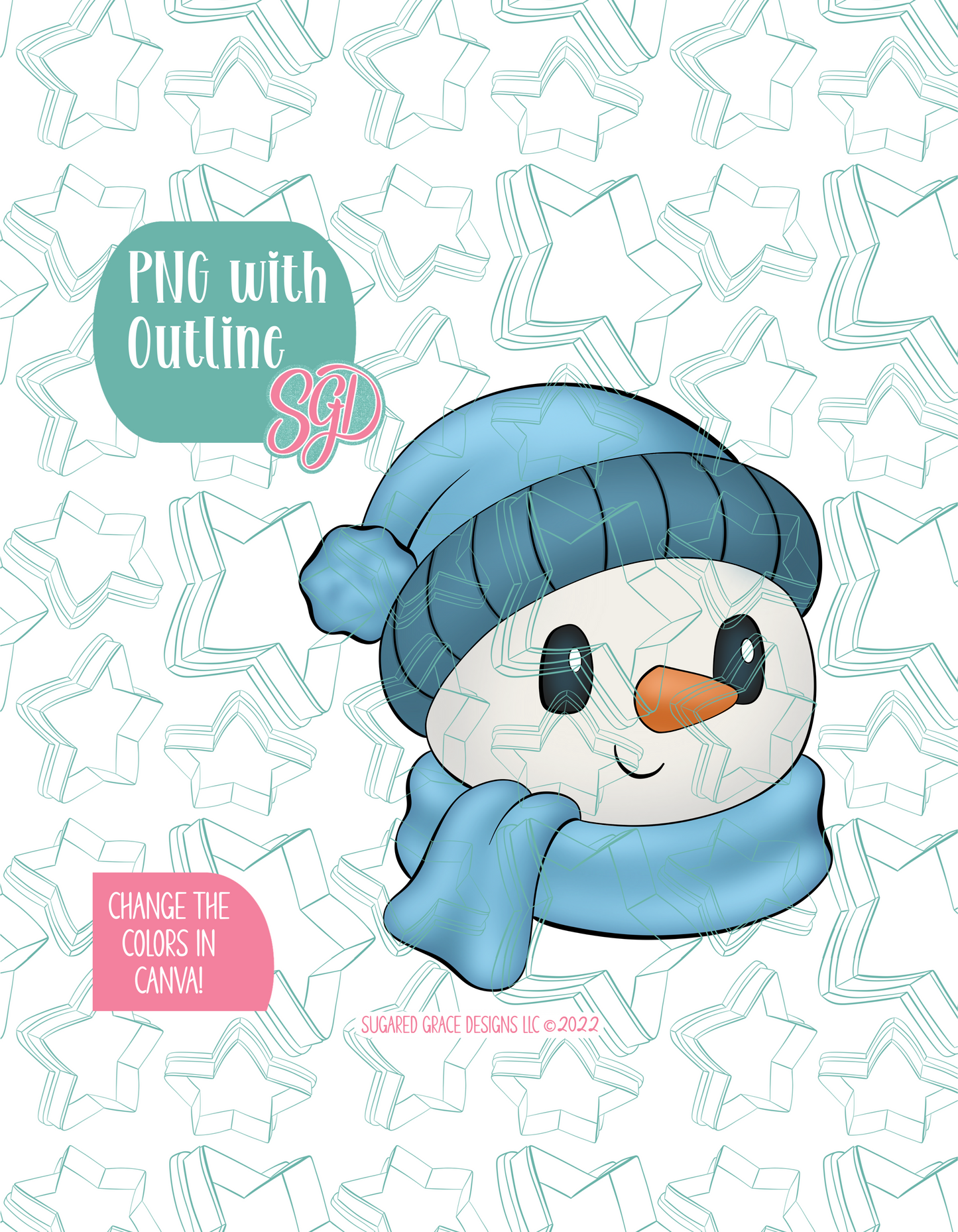 Winter Snowman Cookie Cutter with PNG Images to Match - Hand Drawn Graphics for Edible Ink Printers