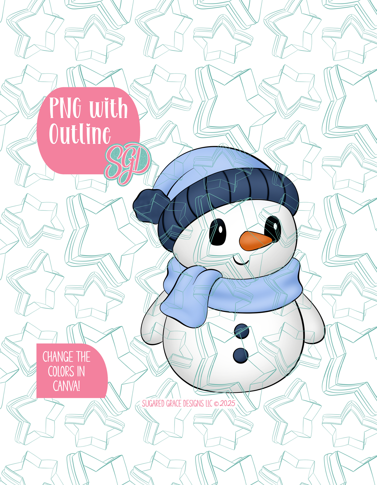 Full Body Snowman PNG Image Set for Edible Ink Printers - Hand Drawn Editable Graphics