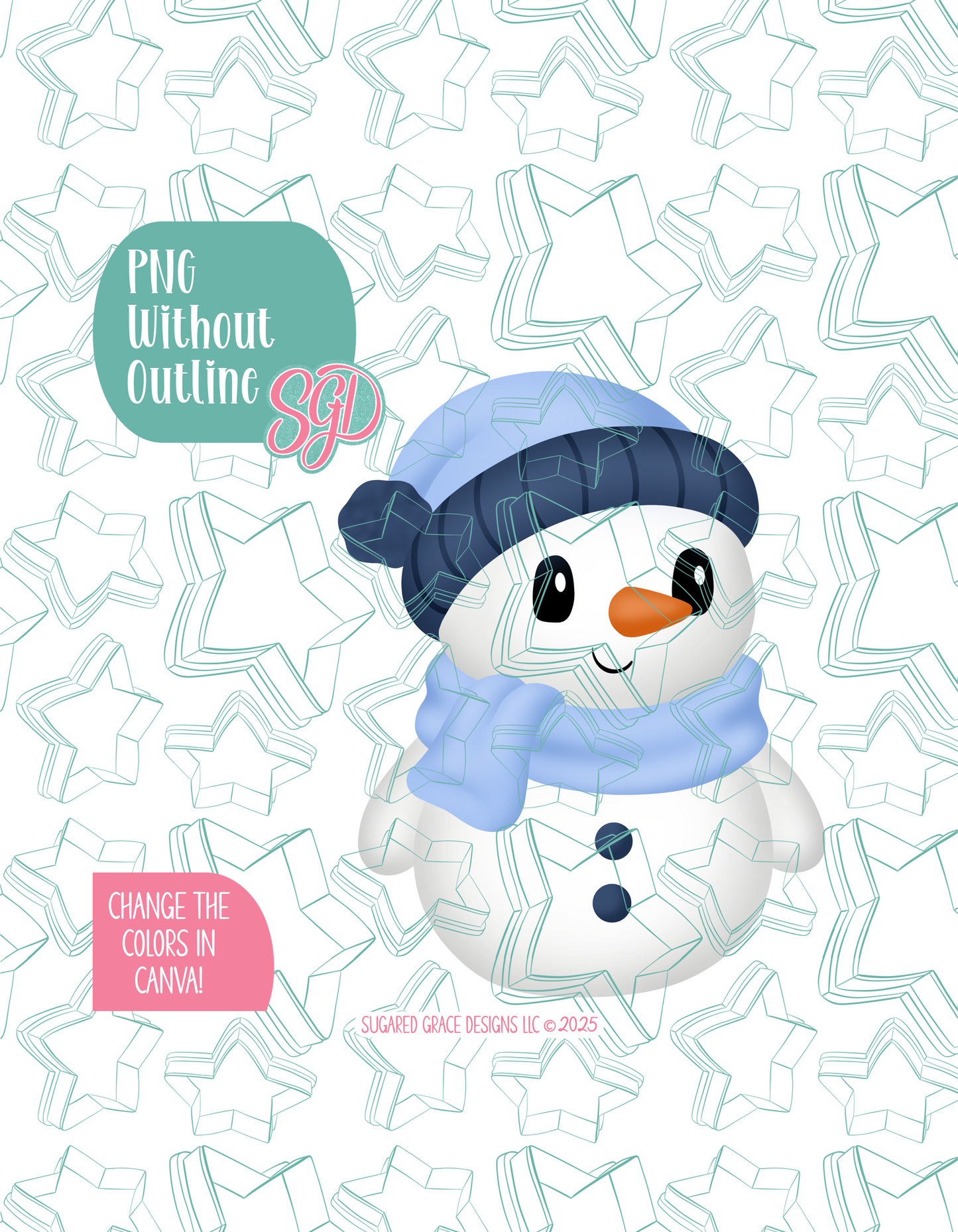 Full Body Snowman Cookie Cutter with PNG Images to Match - Hand Drawn Graphics for Edible Ink Printers