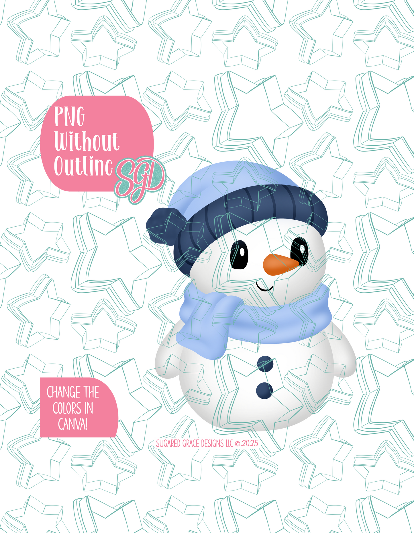 Full Body Snowman PNG Image Set for Edible Ink Printers - Hand Drawn Editable Graphics
