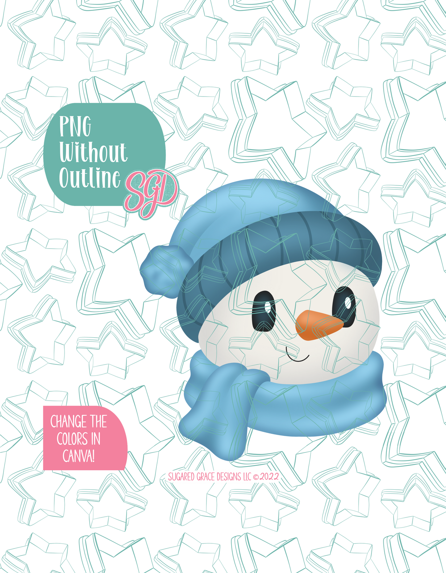Winter Snowman Cookie Cutter with PNG Images to Match - Hand Drawn Graphics for Edible Ink Printers