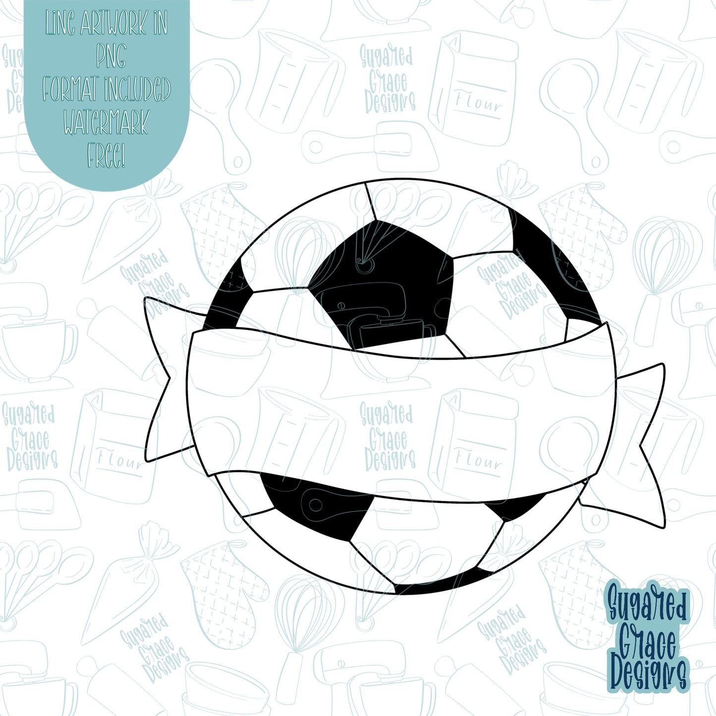 Soccer Banner Cookie Cutter STL Files for 3D Printing with Matching Printable PNG Images for Edible Ink Printers Including Eddie