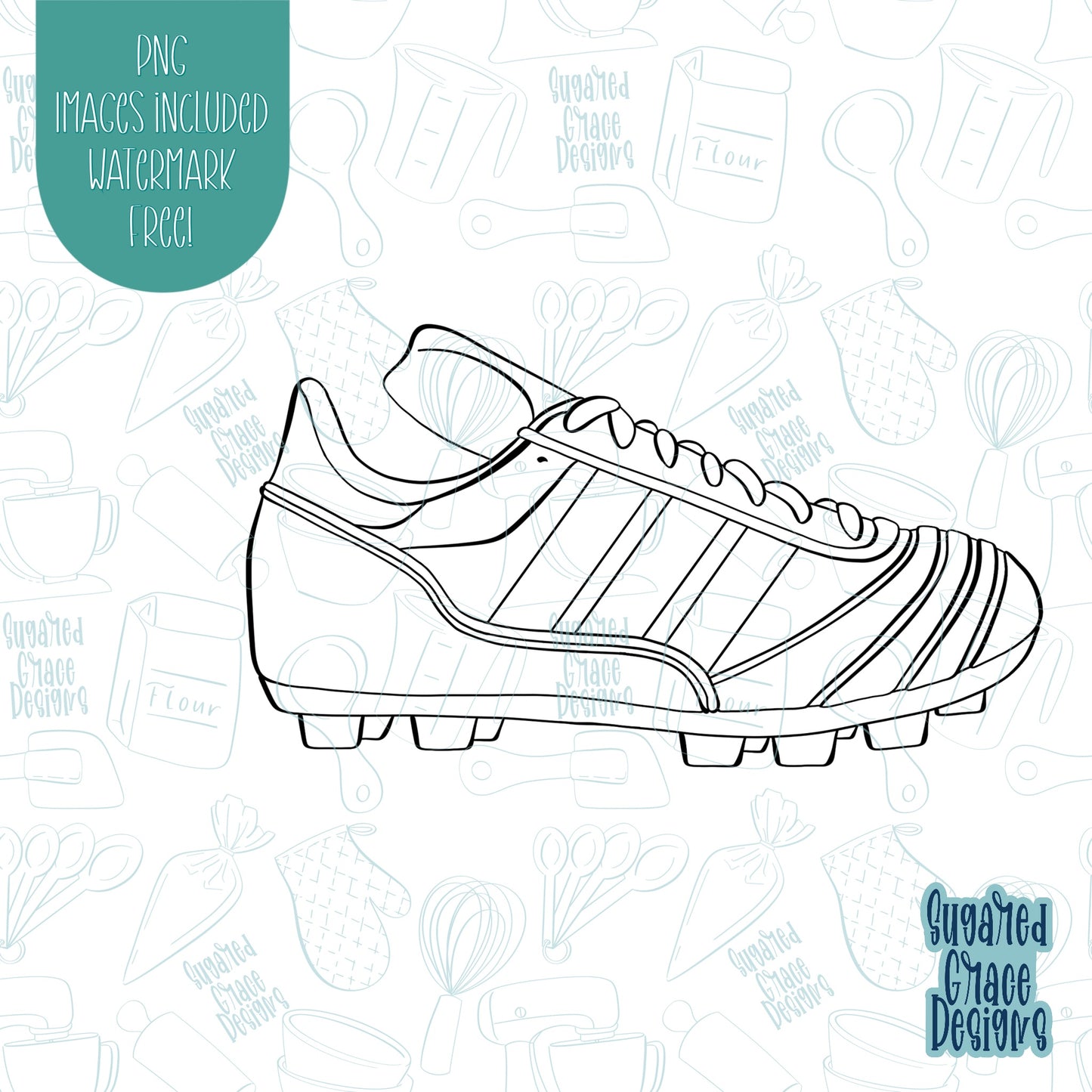 Soccer Cleat Cookie Cutter with Matching PNG Images for Edible Ink Printers Including Eddie