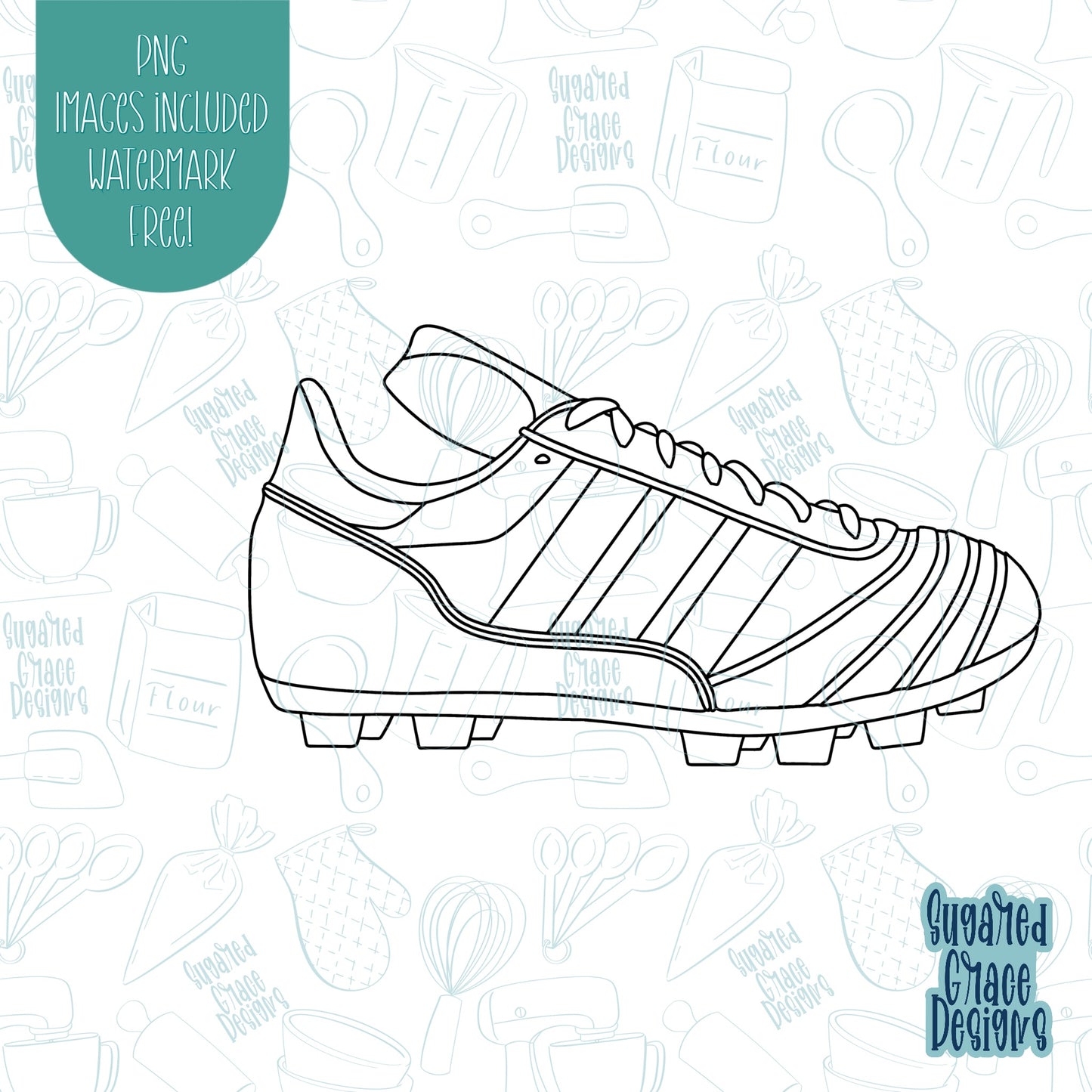 Soccer Cleat Cookie Cutter with Matching PNG Images for Edible Ink Printers Including Eddie