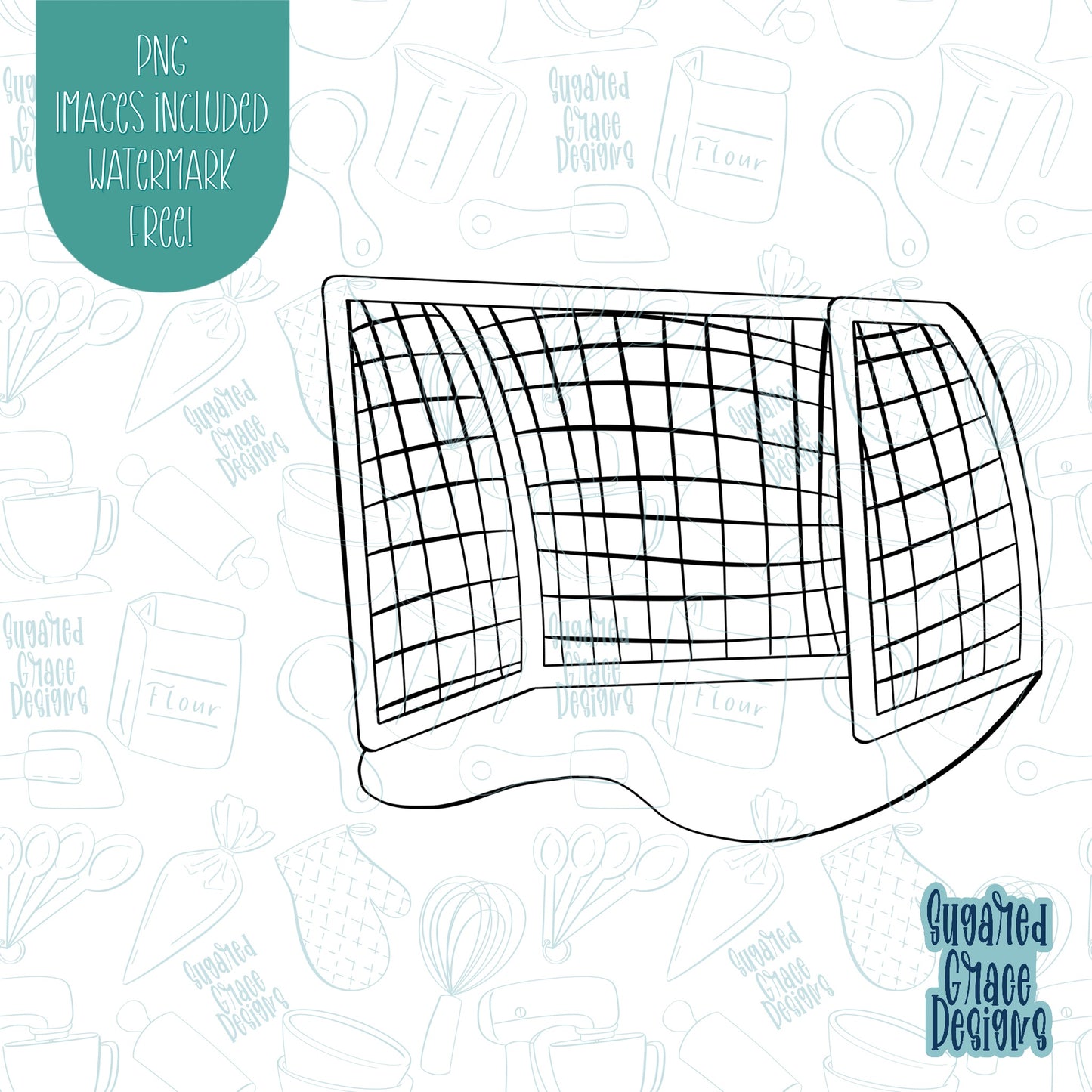 Soccer Goal Net Cookie Cutter with Matching PNG Images for Edible Ink Printers Including Eddie
