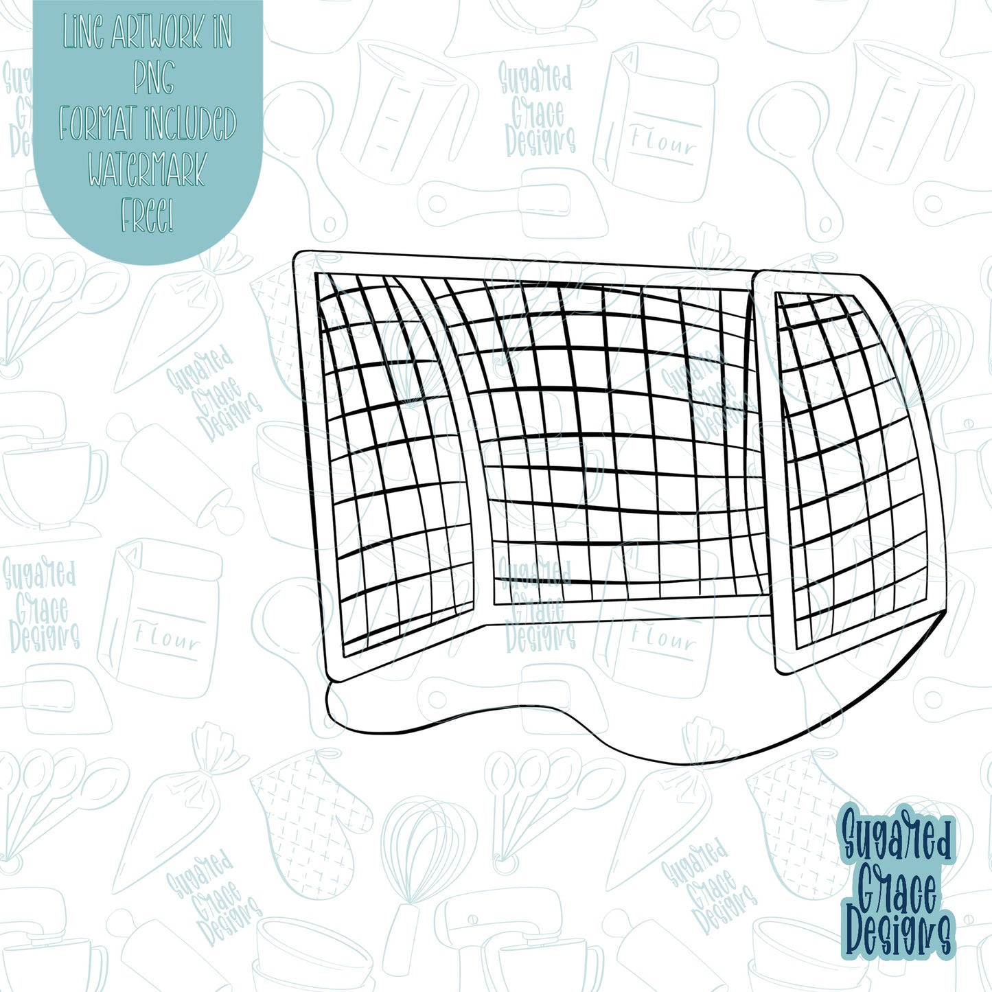 Soccer Goal Cookie Cutter STL Files for 3D Printing with Matching Printable PNG Images for Edible Ink Printers Including Eddie