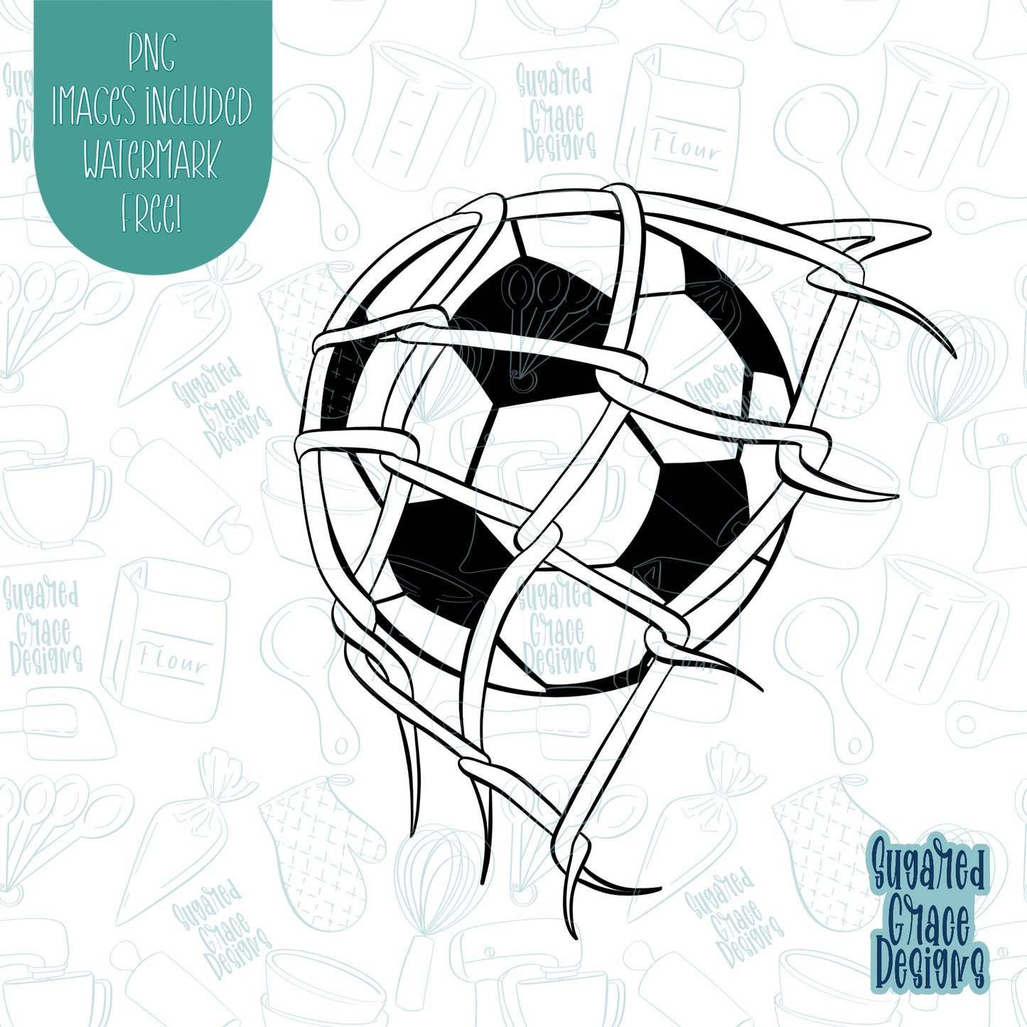 Soccer Ball In Net Cookie Cutter with Matching PNG Images for Edible Ink Printers Including Eddie