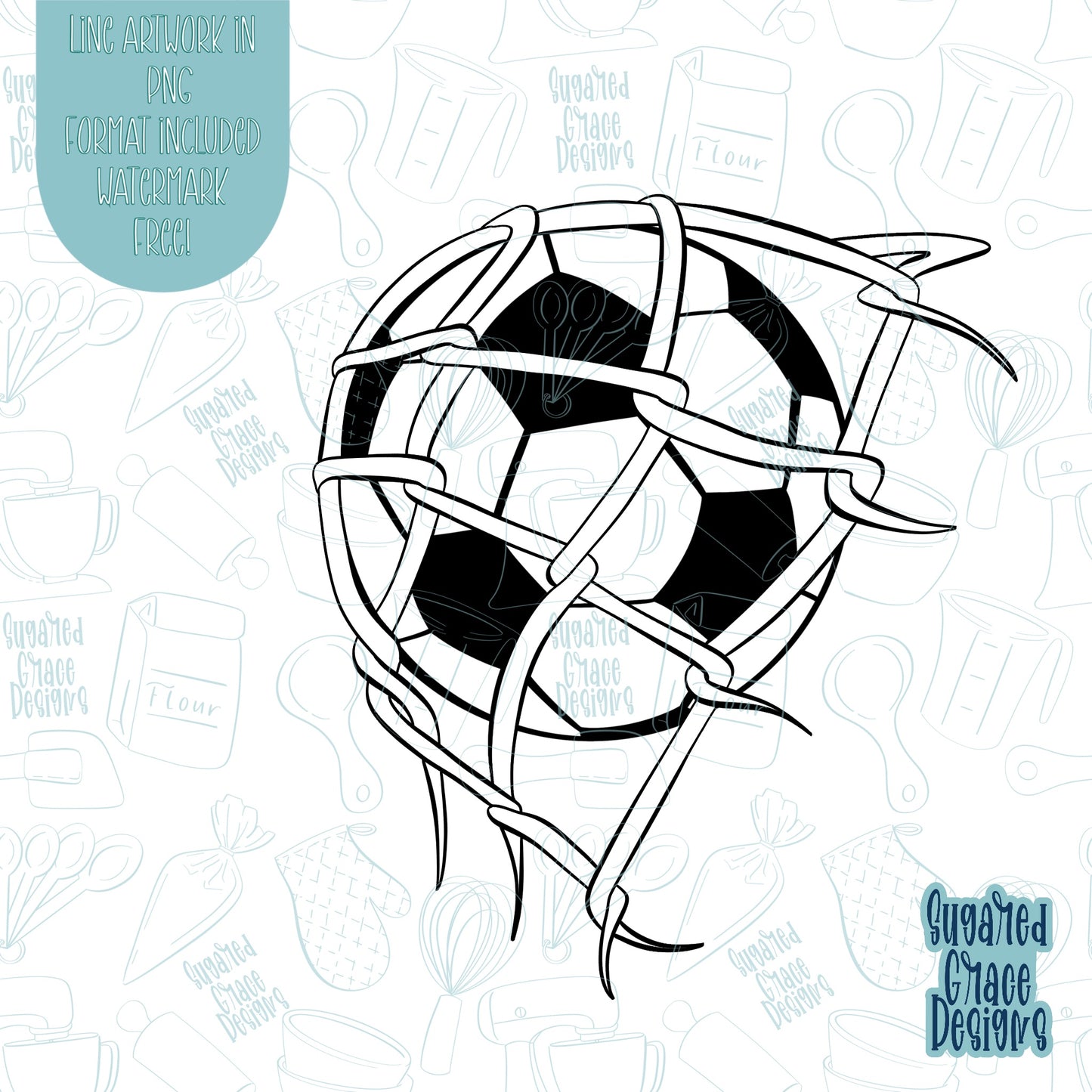 Soccer In Net Cookie Cutter STL Files for 3D Printing with Matching Printable PNG Images for Edible Ink Printers Including Eddie