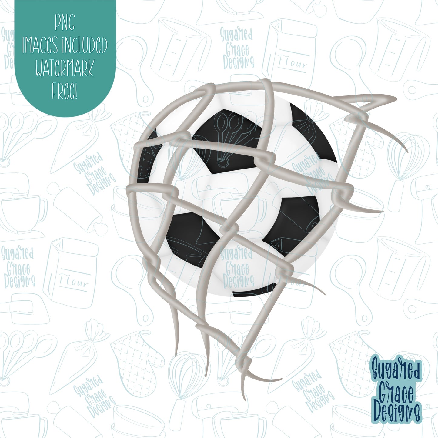 Soccer Ball In Net Cookie Cutter with Matching PNG Images for Edible Ink Printers Including Eddie