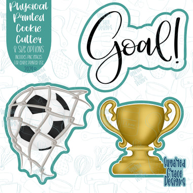 Soccer Trophy Cookie Cutter Set of 3 with Matching PNG Images for Edible Ink Printers Including Eddie