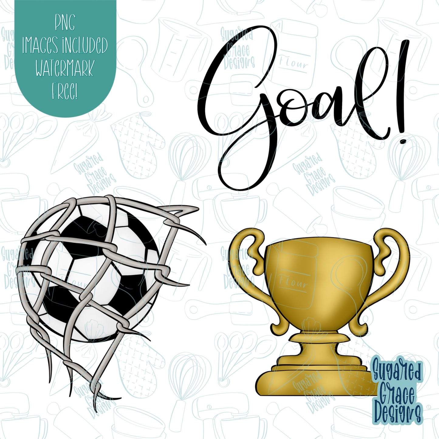 Soccer Trophy Cookie Cutter Set of 3 with Matching PNG Images for Edible Ink Printers Including Eddie