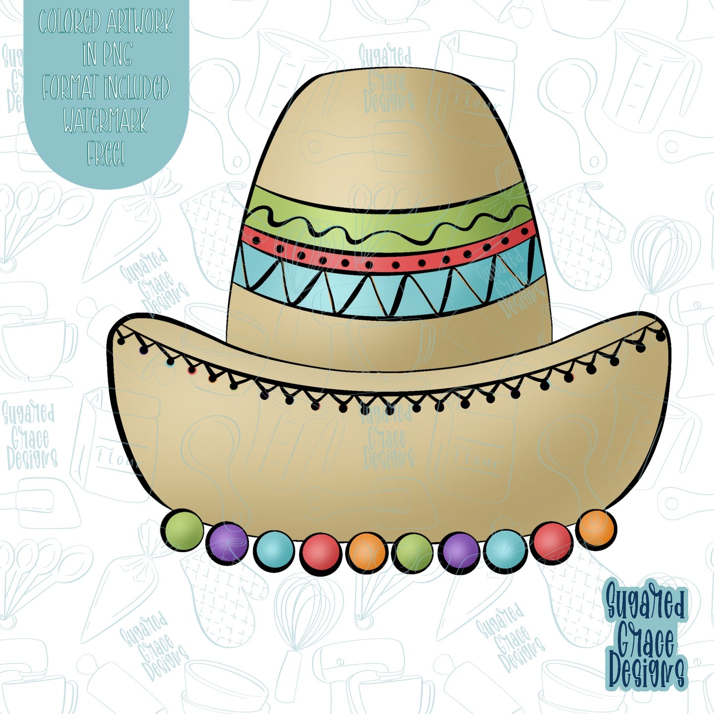 Cinco De Mayo Sombrero Cookie Cutter STL Files for 3D Printing with Matching Printable PNG Images for Edible Ink Printers Including Eddie