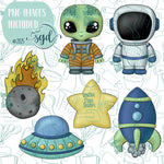 Space Astronaut and Alien Cookie Cutter STL File Set of 6 with PNG Images to Match - For 3D Printing and Edible Ink Printers - Alien, UFO, Astronaut, Rocket, Star, and Asteroid