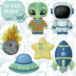 Space Astronaut and Alien Cookie Cutter STL File Set of 6 with PNG Images to Match - For 3D Printing and Edible Ink Printers - Alien, UFO, Astronaut, Rocket, Star, and Asteroid