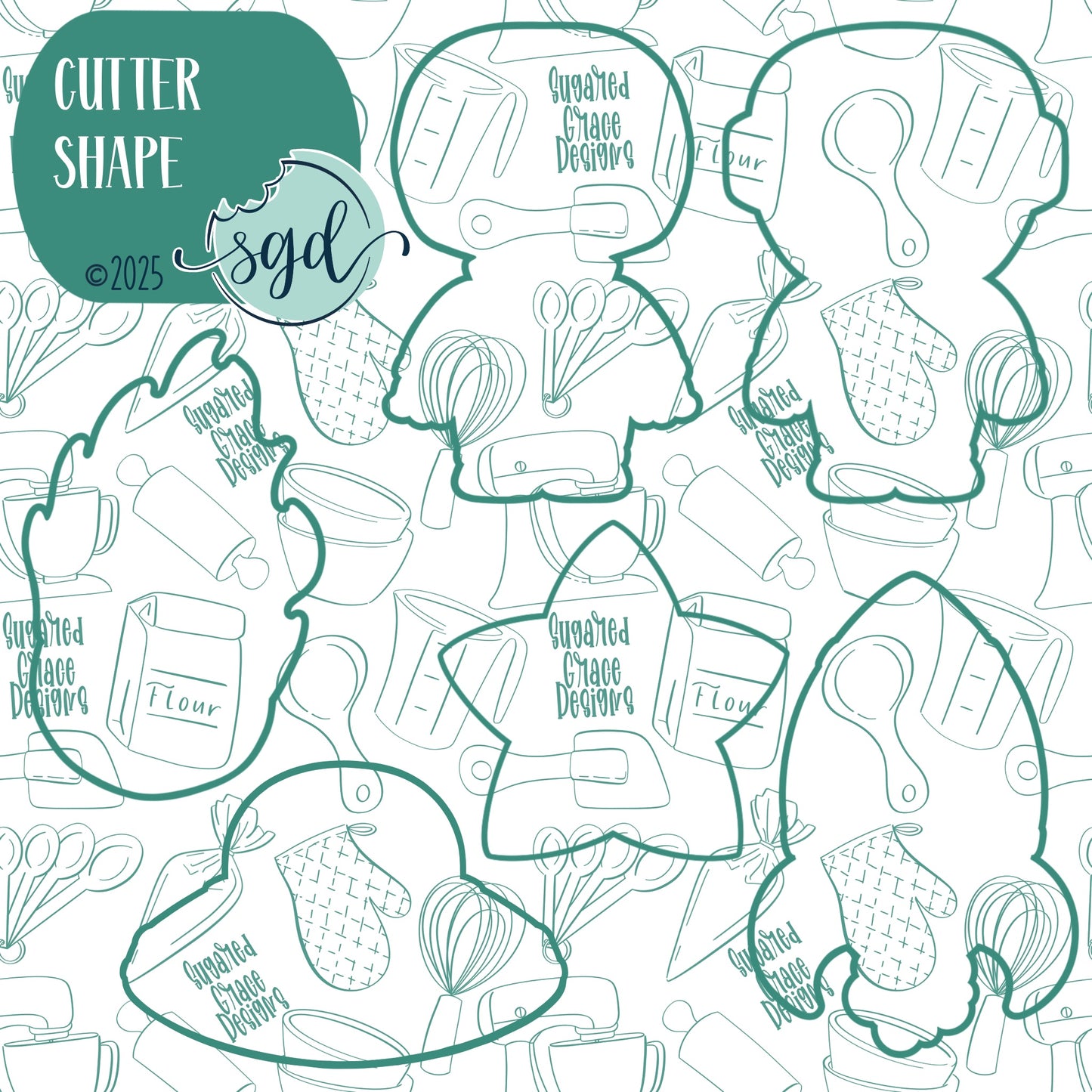 Extraterrestrial Space Cookie Cutter Set of 6 with PNG Images to Match - Hand Drawn Graphics for Edible Ink Printers