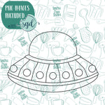 Alien Spaceship or UFO  Cookie Cutter with PNG Images to Match - Hand Drawn Graphics for Edible Ink Printers