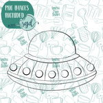 Alien Spaceship or UFO  Cookie Cutter with PNG Images to Match - Hand Drawn Graphics for Edible Ink Printers