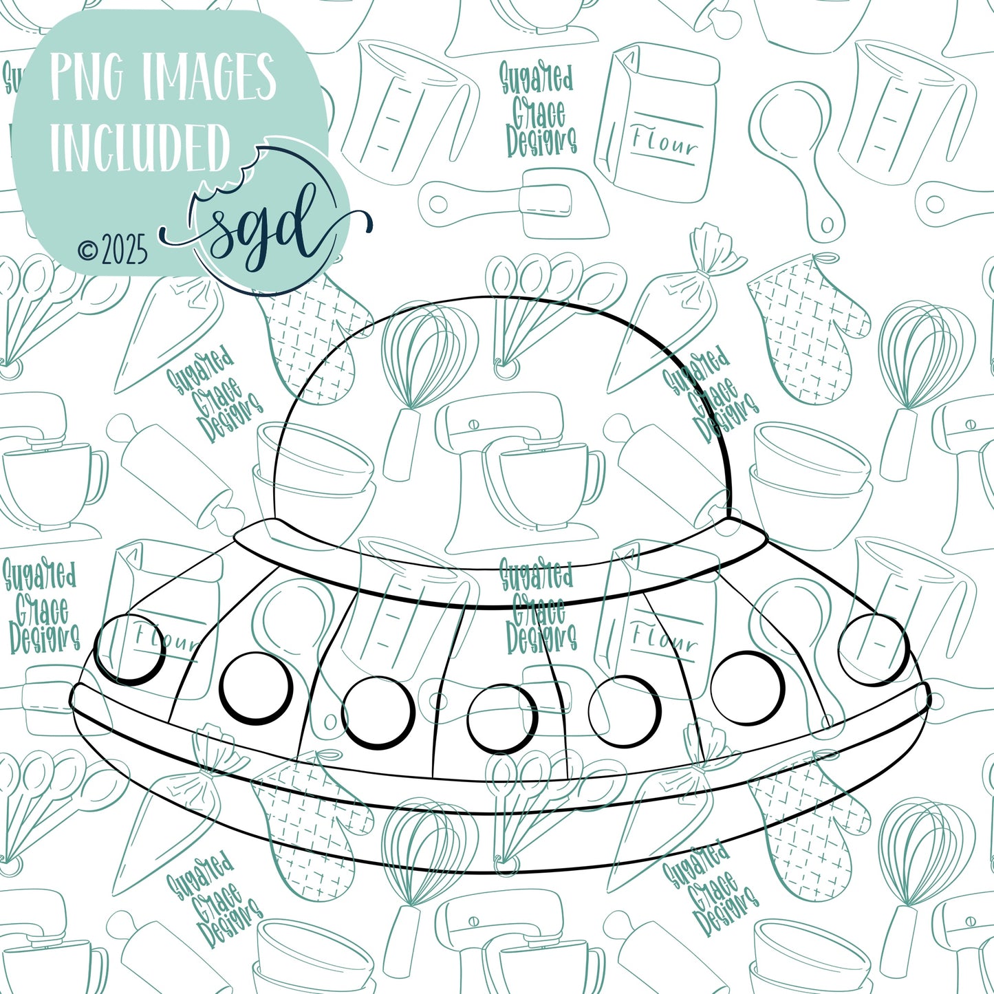 Flying Saucer Spaceship or UFO Cookie Cutter STL File  with PNG Images to Match - For 3D Printing and Edible Ink Printers