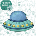 Alien Spaceship or UFO  Cookie Cutter with PNG Images to Match - Hand Drawn Graphics for Edible Ink Printers