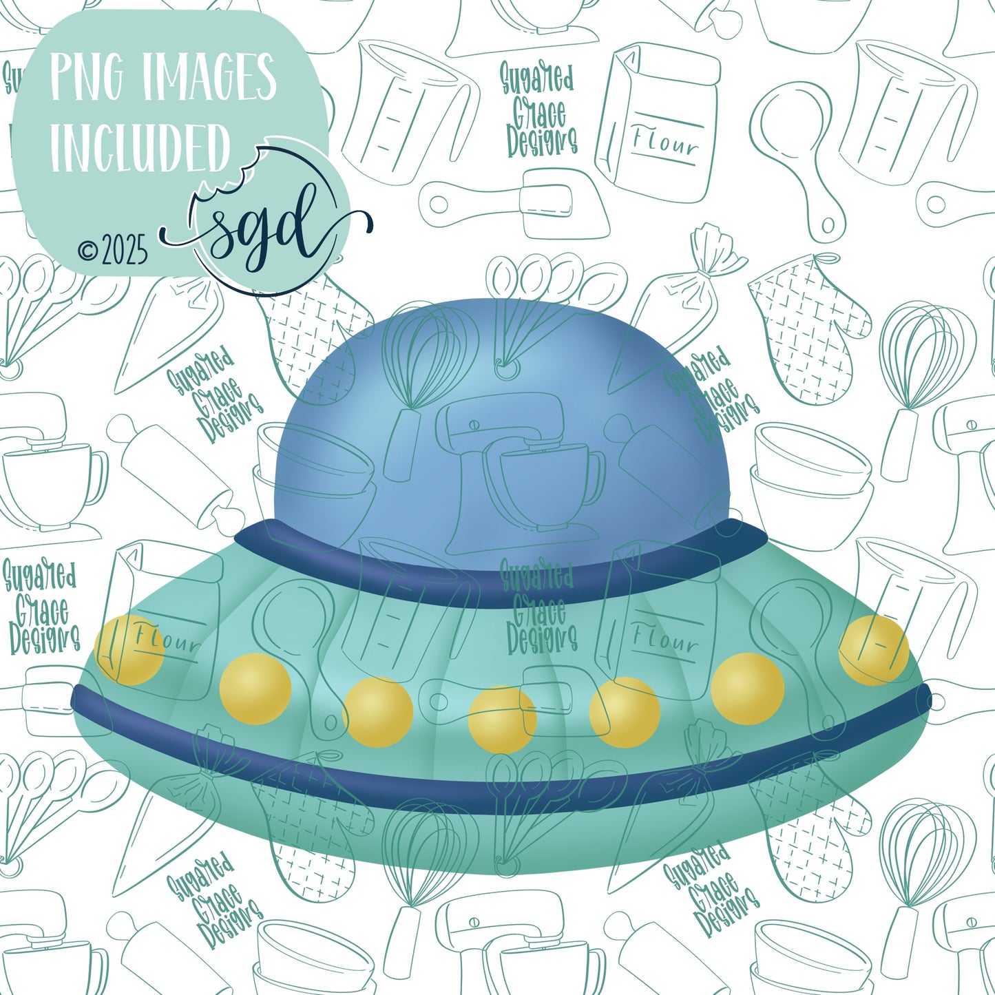 Flying Saucer Spaceship or UFO Cookie Cutter STL File  with PNG Images to Match - For 3D Printing and Edible Ink Printers