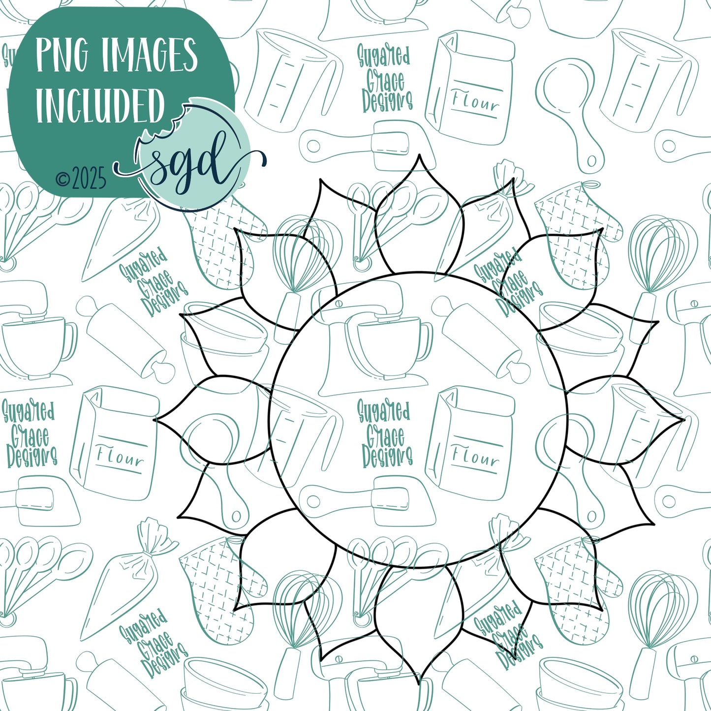 Space Sun Cookie Cutter with PNG Images to Match - Hand Drawn Graphics for Edible Ink Printers