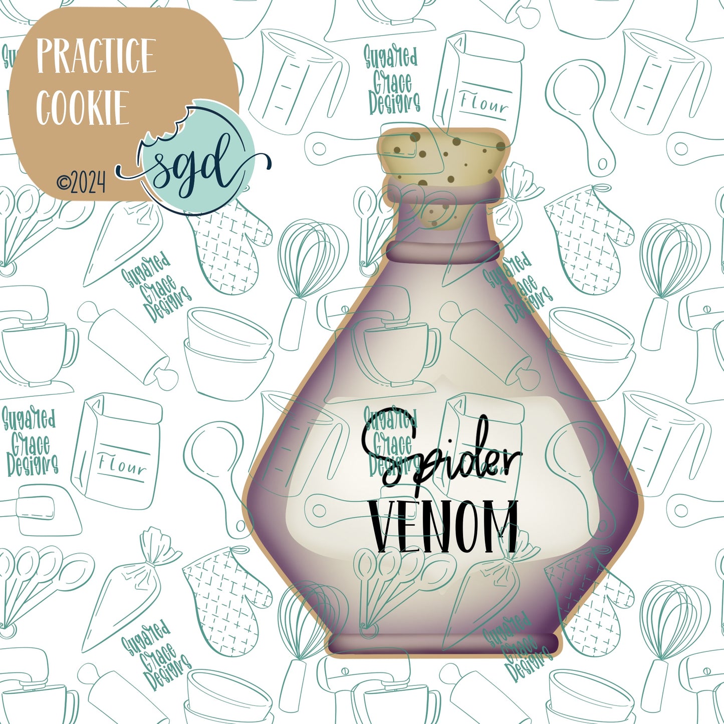 Spider Venom Potion Bottle Practice Cookie with PNG Images to Match - 3D Printed Demonstrations for Decorating Classes