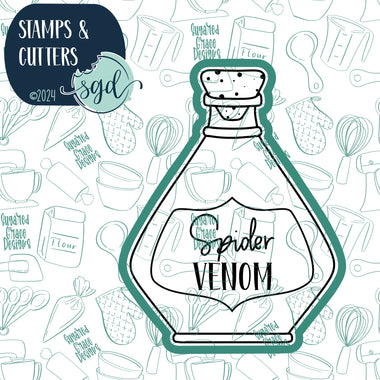 Spider Venom Potion Bottle Cookie Cutter and Stamp for Fondant Decorating and Cake Toppers