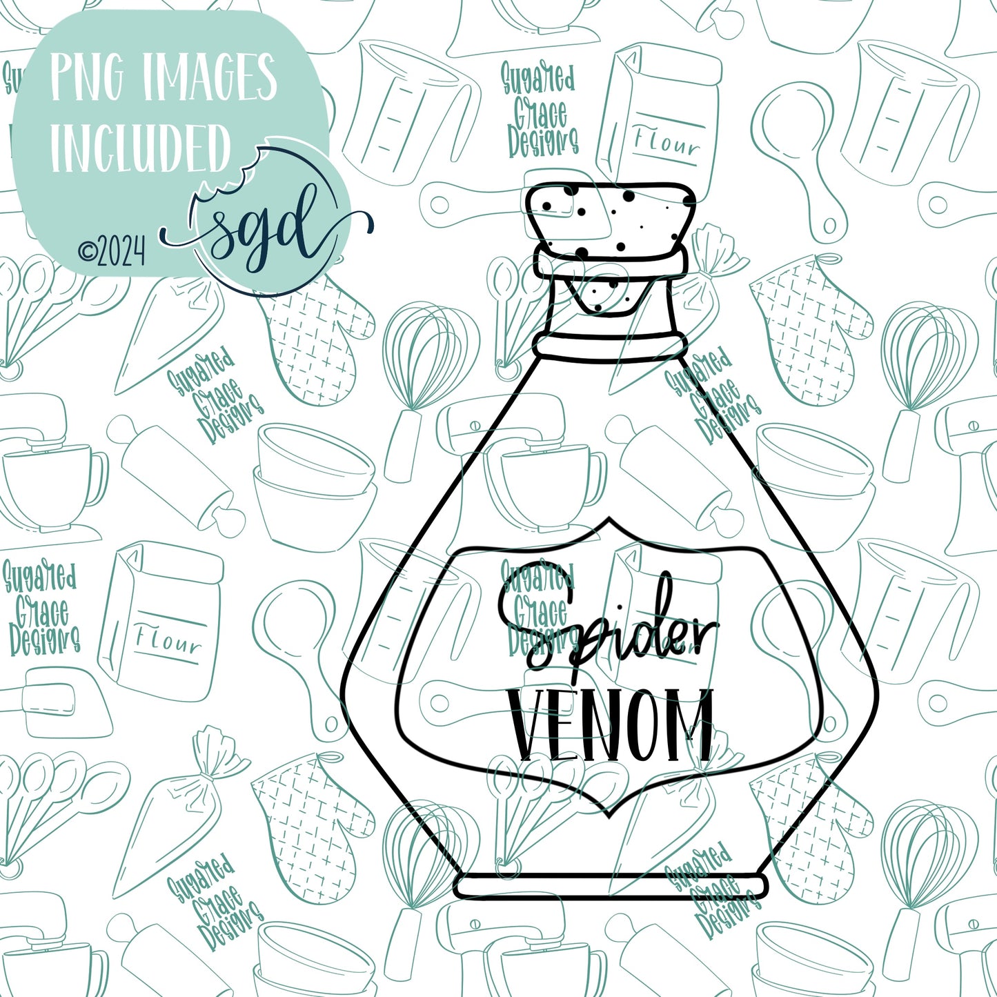 Spider Venom Potion Bottle Cookie Cutter STL Files with PNG Images to Match -  for 3D Printing and Edible Ink Printers