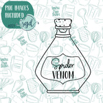 Spider Venom Potion Bottle Cookie Cutter with PNG Images to Match - Hand Drawn Graphics for Edible Ink Printers