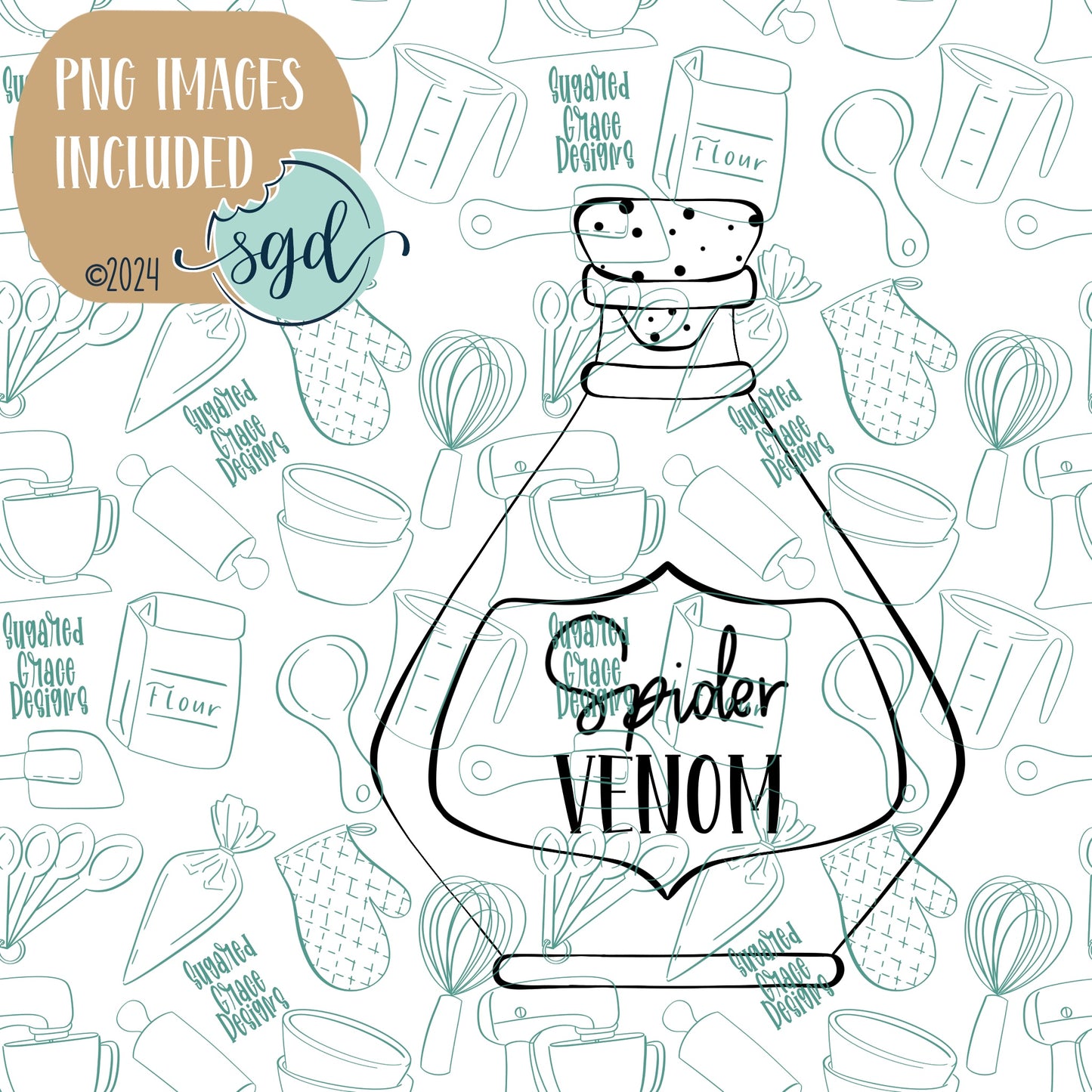 Spider Venom Potion Bottle Practice Cookie with PNG Images to Match - 3D Printed Demonstrations for Decorating Classes