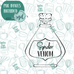 Spider Venom Potion Bottle Cookie Cutter with PNG Images to Match - Hand Drawn Graphics for Edible Ink Printers