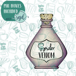 Spider Venom Potion Bottle Cookie Cutter with PNG Images to Match - Hand Drawn Graphics for Edible Ink Printers