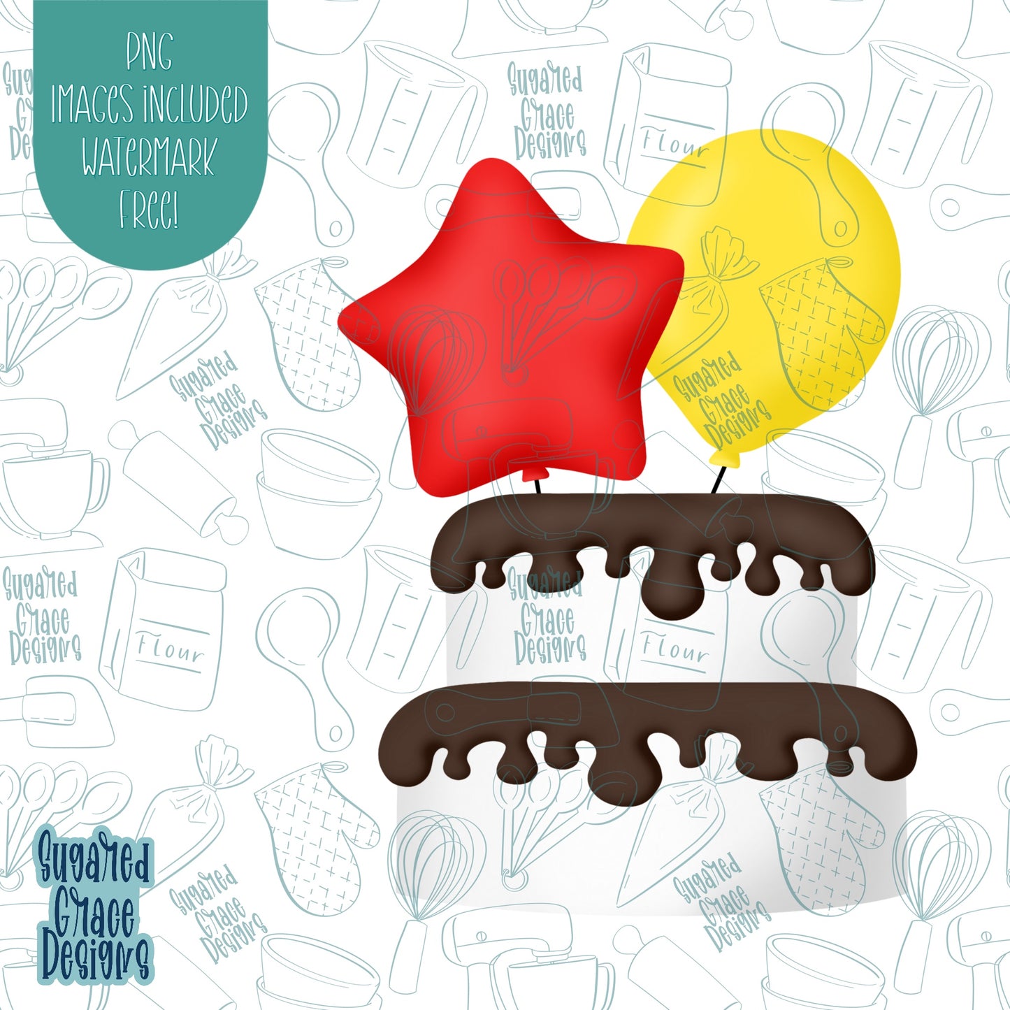 Star Balloon Cake Cookie Cutter with Matching Printable PNG Images for Edible Ink Printers Including Eddie